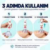 HemlikCare 3 adımda kullanım: maskeyi takın, yüze yerleştirin, tutamağı çekin