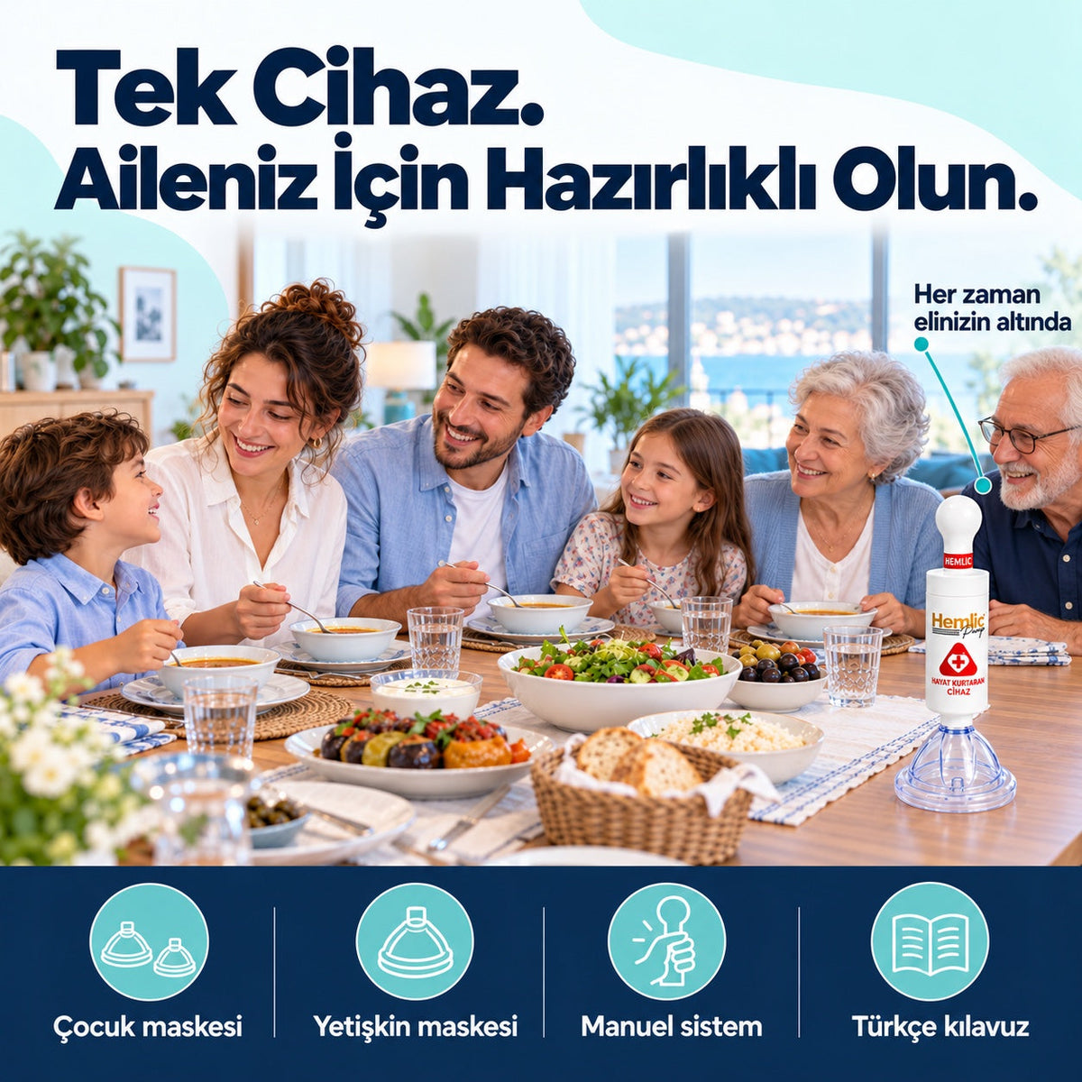 Aile sofrasında her zaman elinizin altında HemlikCare boğulma önleyici cihaz