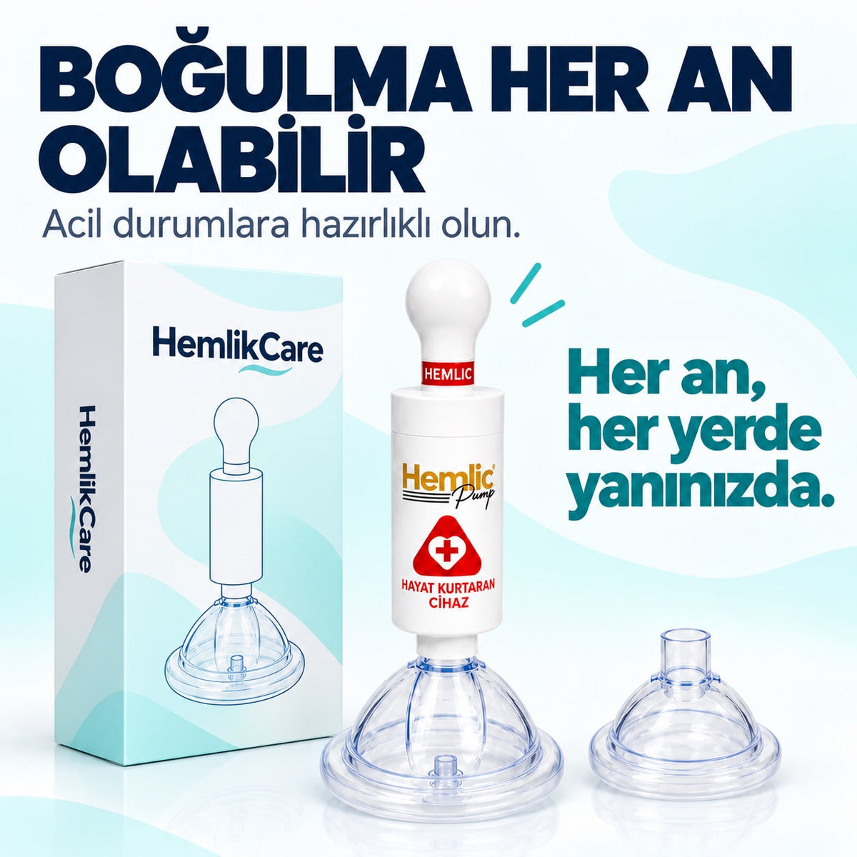 HemlikCare boğulma önleyici kurtarma cihazı, kutusu, yetişkin ve çocuk maskesi